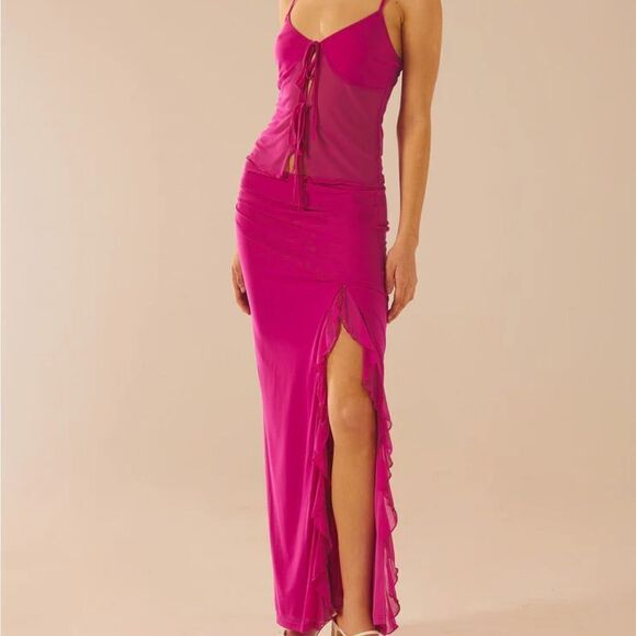 NWT Peppermayo pink Bittersweet mesh maxi skirt high slit 6 mulberry - Picture 6 of 9